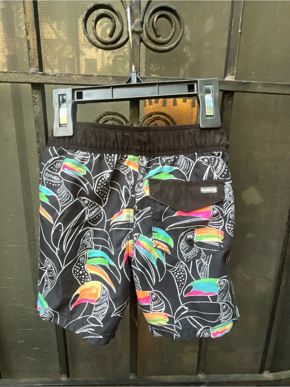 Hurley Black Swim Shorts with Multicolor Toucan Print